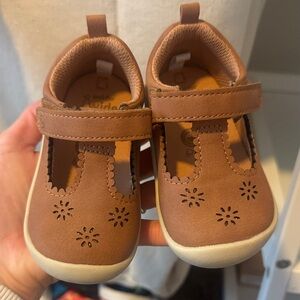 Stride Rite Brown Baby Shoes with Floral Design